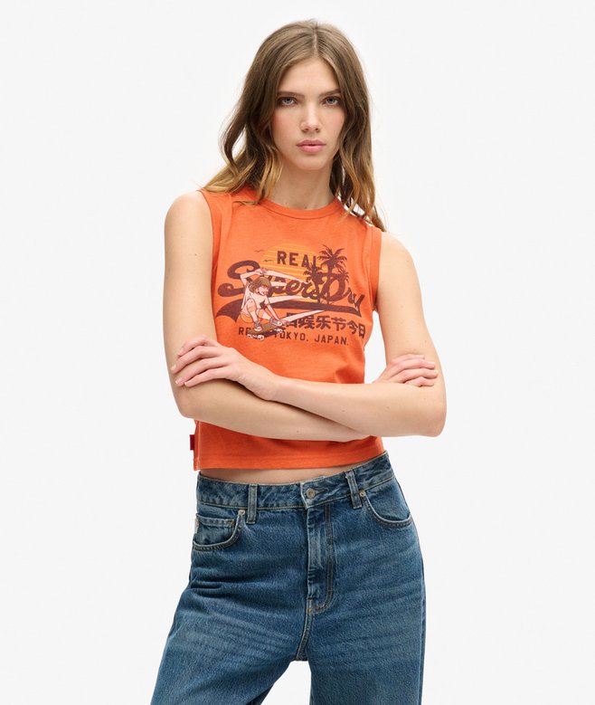 superdry Camiseta de tirantes ajustada con gráfico y logotipo LA Vintage