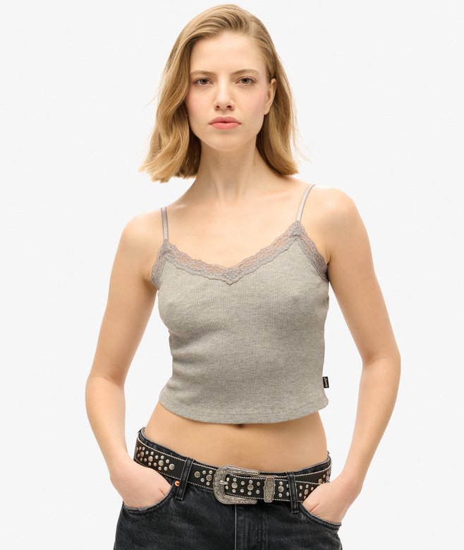 superdry Camiseta de tirantes corta con ribete de encaje Essential