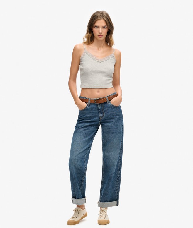 Superdry Camiseta De Tirantes De Canalé Con Ribete De Encaje