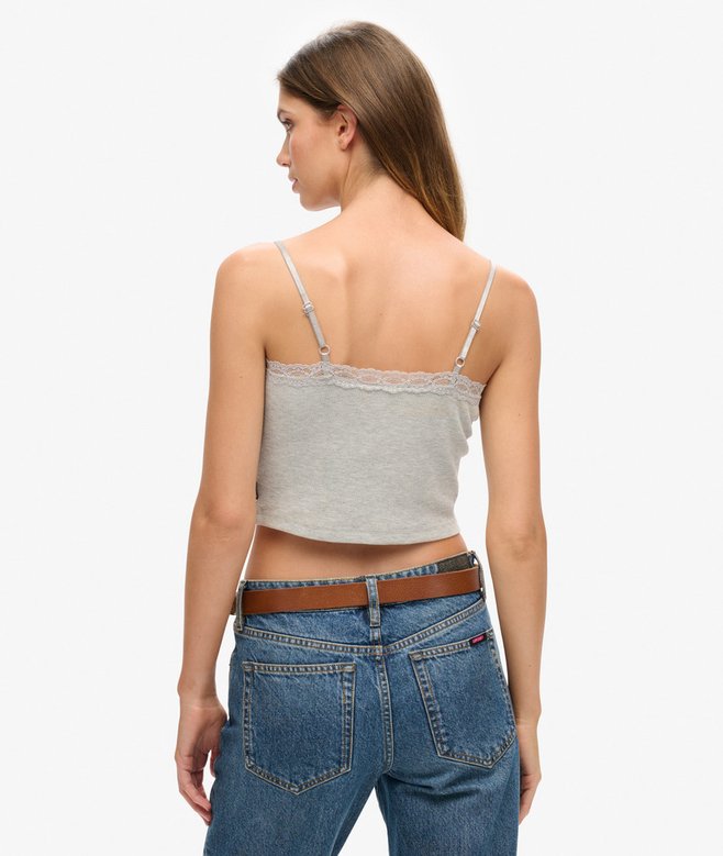 Superdry Camiseta De Tirantes De Canalé Con Ribete De Encaje