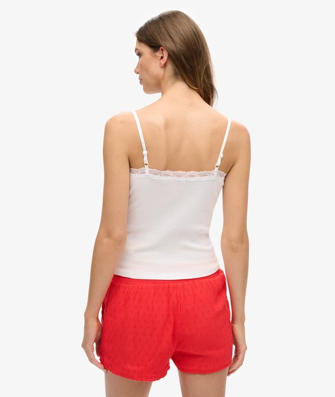 Superdry Camiseta De Tirantes De Canalé De Algodón Orgánico Con Encaje Essential