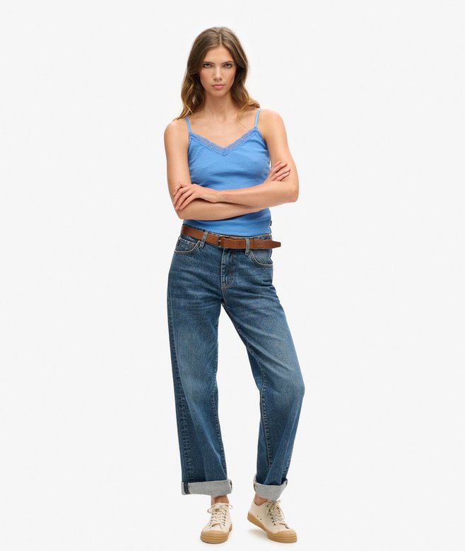 Superdry Camiseta De Tirantes De Canalé De Algodón Orgánico Con Encaje Essential