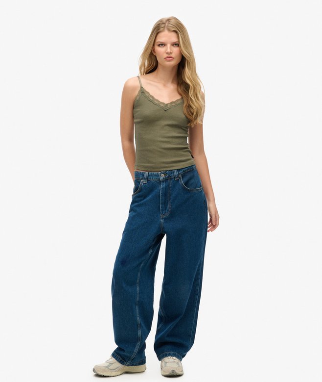 Superdry Camiseta De Tirantes De Canalé De Algodón Orgánico Con Encaje Essential