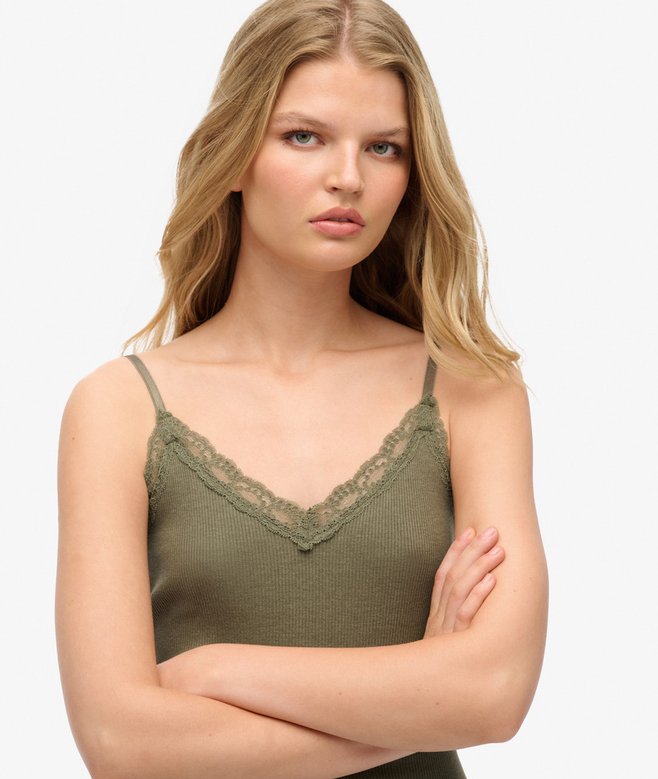 Superdry Camiseta De Tirantes De Canalé De Algodón Orgánico Con Encaje Essential