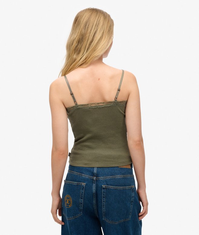 Superdry Camiseta De Tirantes De Canalé De Algodón Orgánico Con Encaje Essential