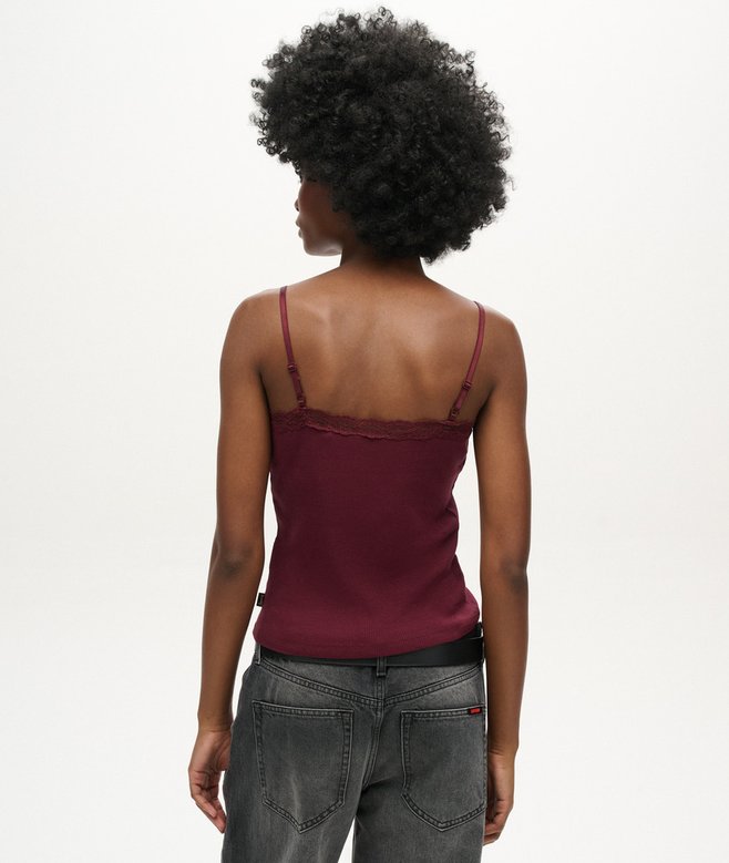 Superdry Camiseta De Tirantes De Canalé De Algodón Orgánico Con Encaje Essential