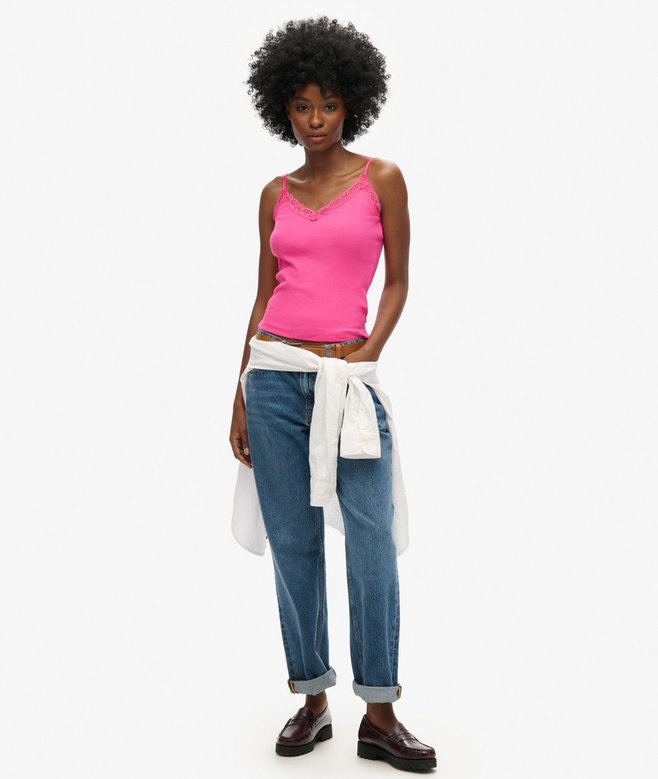 Superdry Camiseta De Tirantes De Canalé De Algodón Orgánico Con Encaje Essential