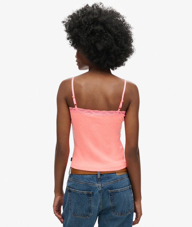 Superdry Camiseta De Tirantes De Canalé De Algodón Orgánico Con Encaje Essential