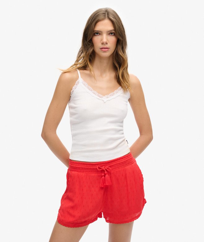 superdry Camiseta de tirantes de canalé de algodón orgánico con encaje Essential