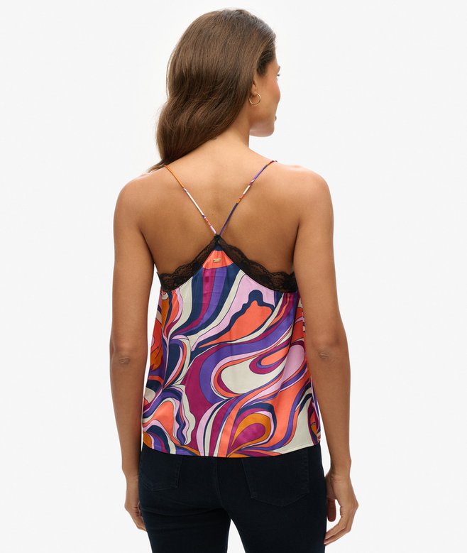 Superdry Camiseta De Tirantes De Satén Con Ribete De Encaje