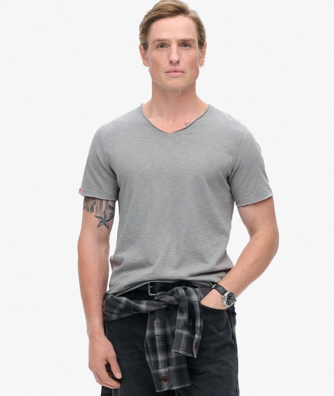 superdry Camiseta flameada con cuello de pico Raw Edge