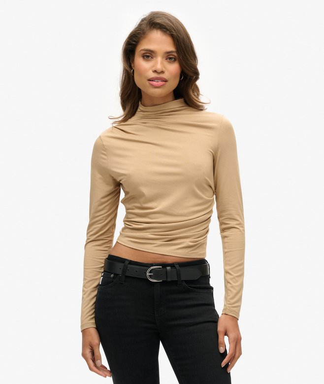 superdry Camiseta fruncida con cuello perkins y manga larga