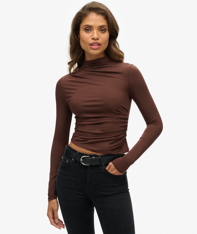 superdry Camiseta fruncida con cuello perkins y manga larga
