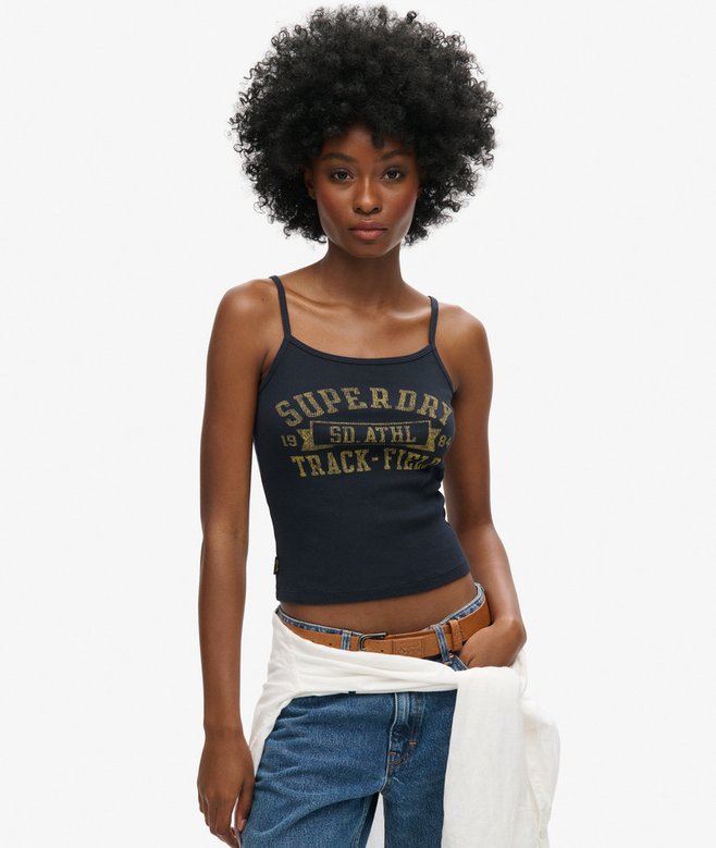 superdry Camiseta gráfica de tirantes de canalé Athletic College
