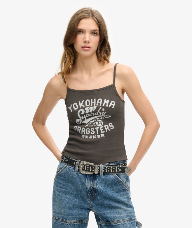 superdry Camiseta gráfica de tirantes de canalé Retro Rocker