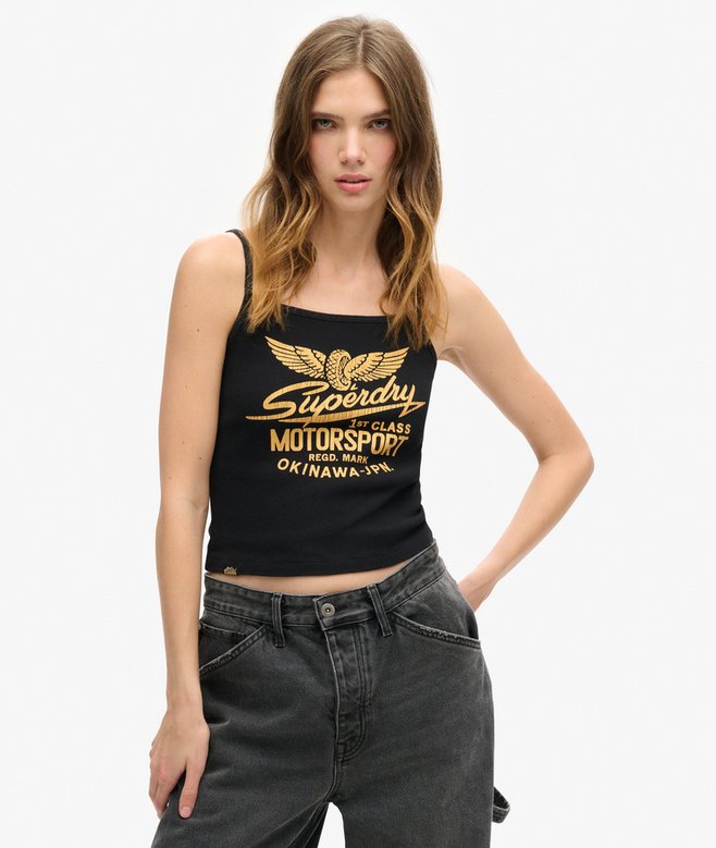 superdry Camiseta gráfica de tirantes de canalé Retro Rocker