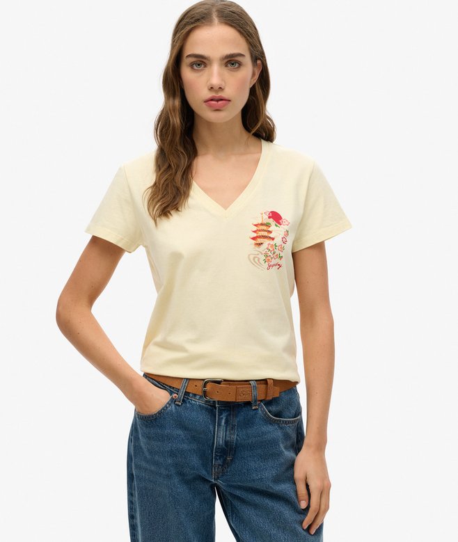 superdry Camiseta relajada con cuello de pico y logo metalizado Suika