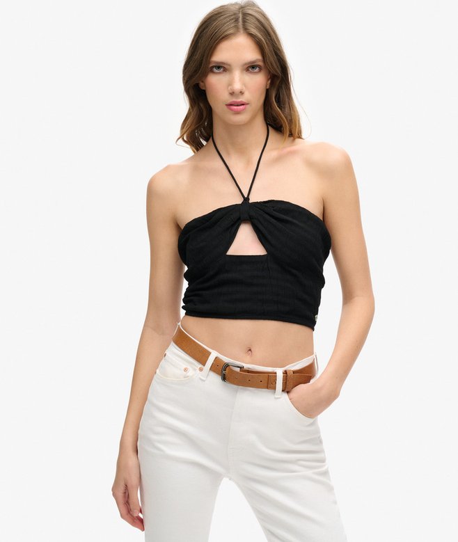 superdry Camiseta tejida con diseño corto y recortado