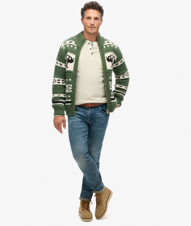 Superdry Cárdigan De Punto Grueso Estampado Con Cremallera Integral