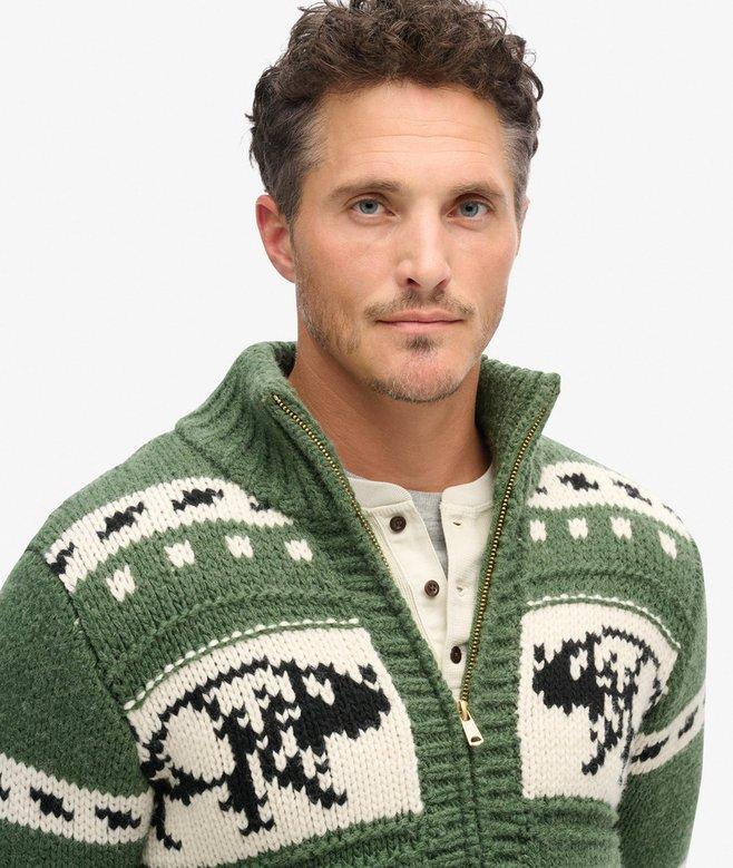 Superdry Cárdigan De Punto Grueso Estampado Con Cremallera Integral