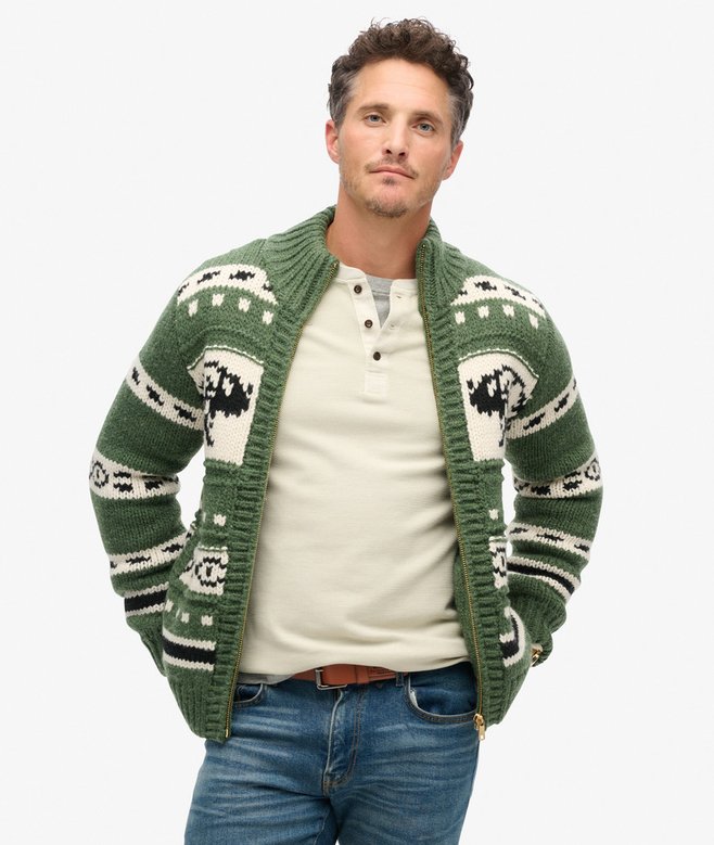 superdry Cárdigan de punto grueso estampado con cremallera integral