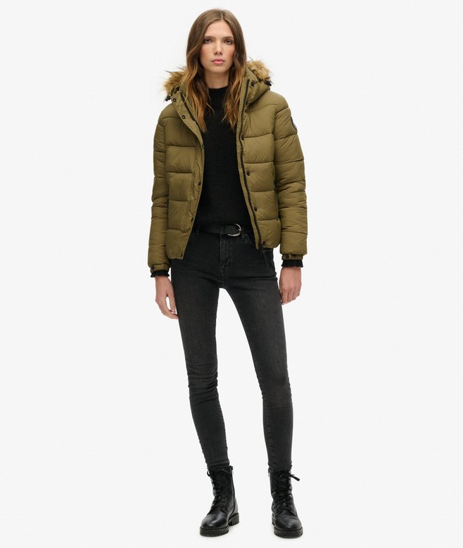 Superdry Cazadora Acolchada Corta Con Capucha Y Ribete De Pelo Sintético