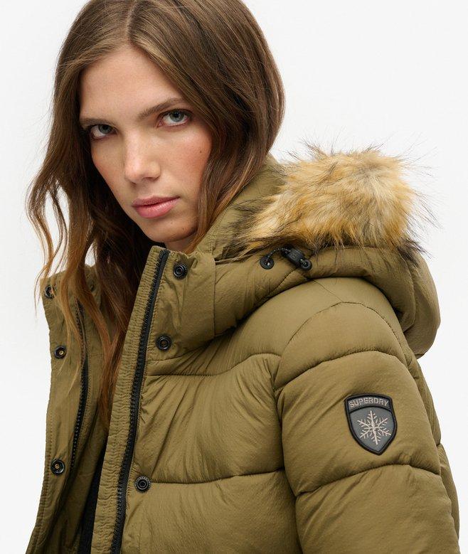 Superdry Cazadora Acolchada Corta Con Capucha Y Ribete De Pelo Sintético