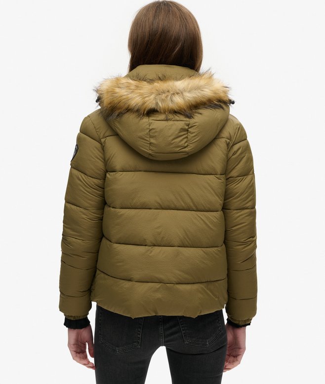 Superdry Cazadora Acolchada Corta Con Capucha Y Ribete De Pelo Sintético