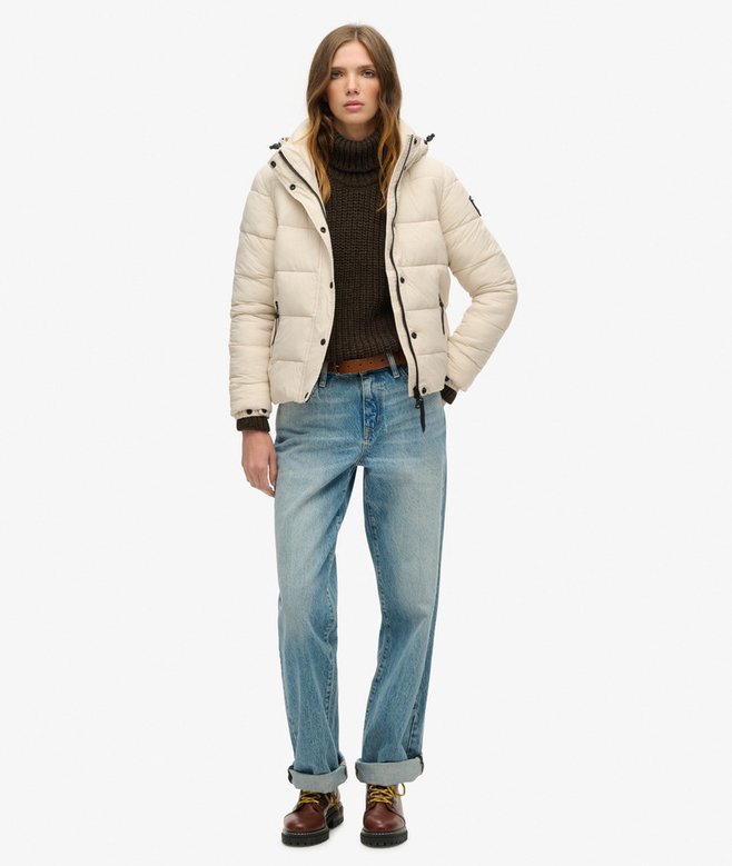 Superdry Cazadora Acolchada Corta Con Capucha Y Ribete De Pelo Sintético