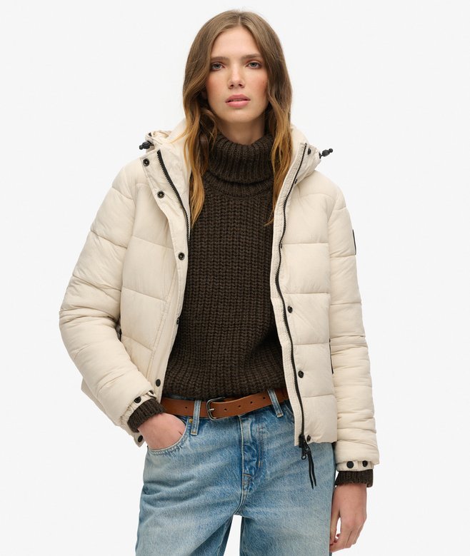 superdry Cazadora acolchada corta con capucha y ribete de pelo sintético