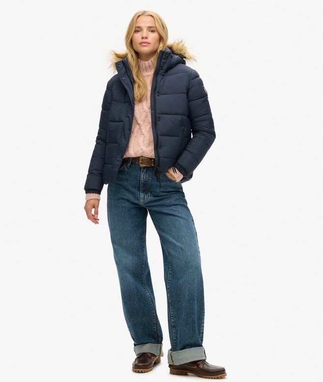 Superdry Cazadora Acolchada Corta Con Capucha Y Ribete De Pelo Sintético