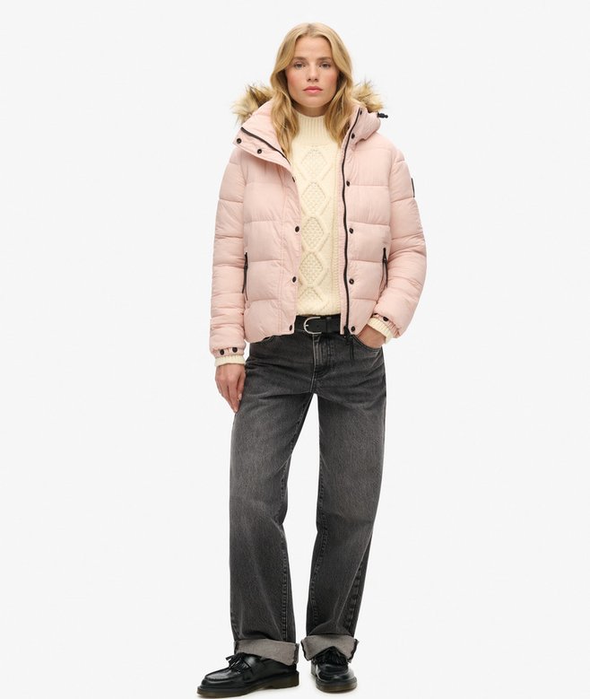 Superdry Cazadora Acolchada Corta Con Capucha Y Ribete De Pelo Sintético
