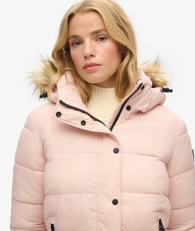 Superdry Cazadora Acolchada Corta Con Capucha Y Ribete De Pelo Sintético