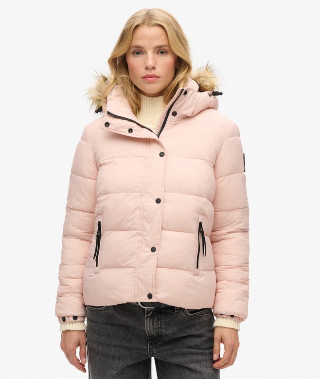 Superdry Cazadora Acolchada Corta Con Capucha Y Ribete De Pelo Sintético