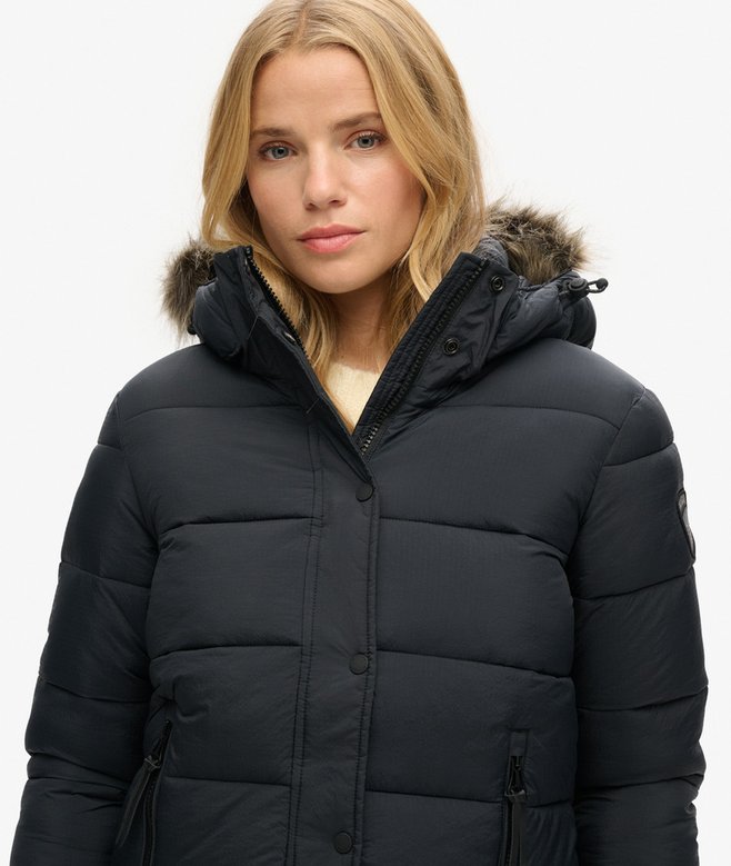 Superdry Cazadora Acolchada Corta Con Capucha Y Ribete De Pelo Sintético
