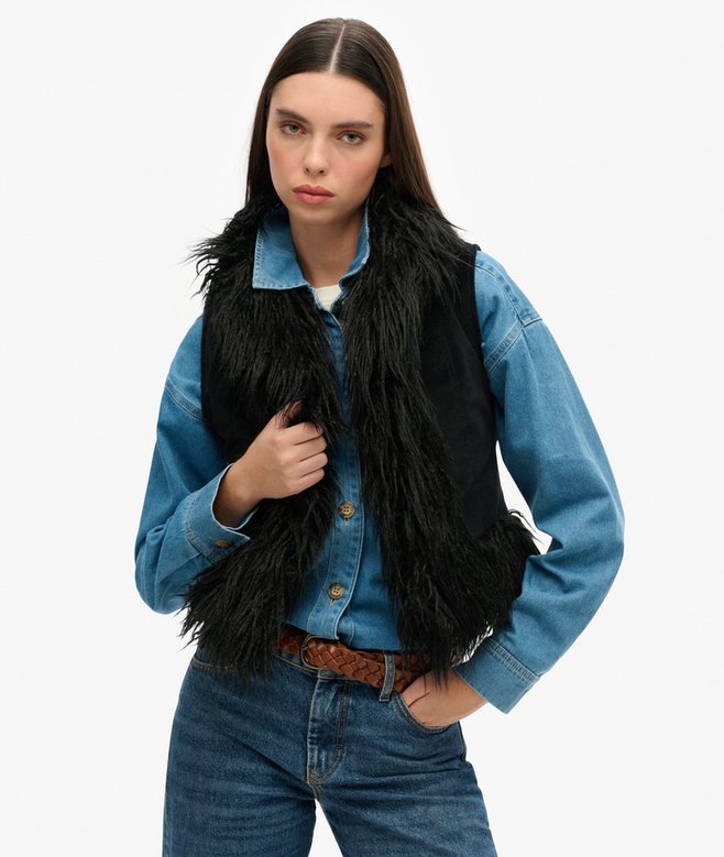 superdry Chaleco corto afgano con forro de pelo sintético
