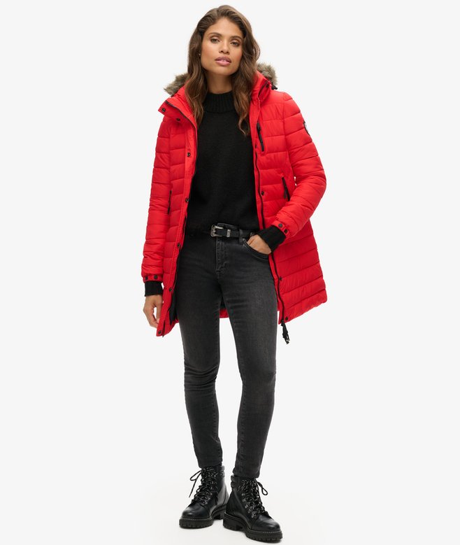 Superdry Chaqueta Acolchada Con Capucha De Pelo Sintético De Largo Medio