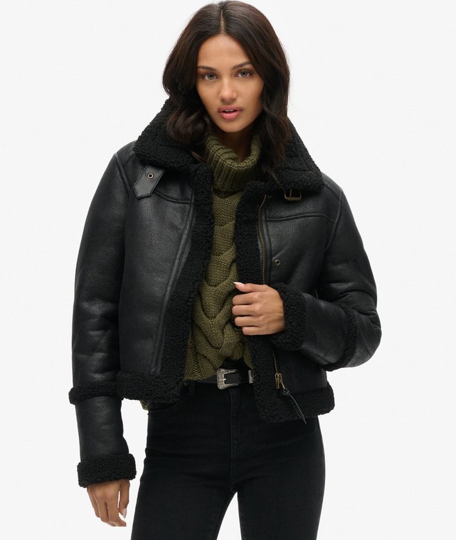 superdry Chaqueta de aviador corta de borrego sintético
