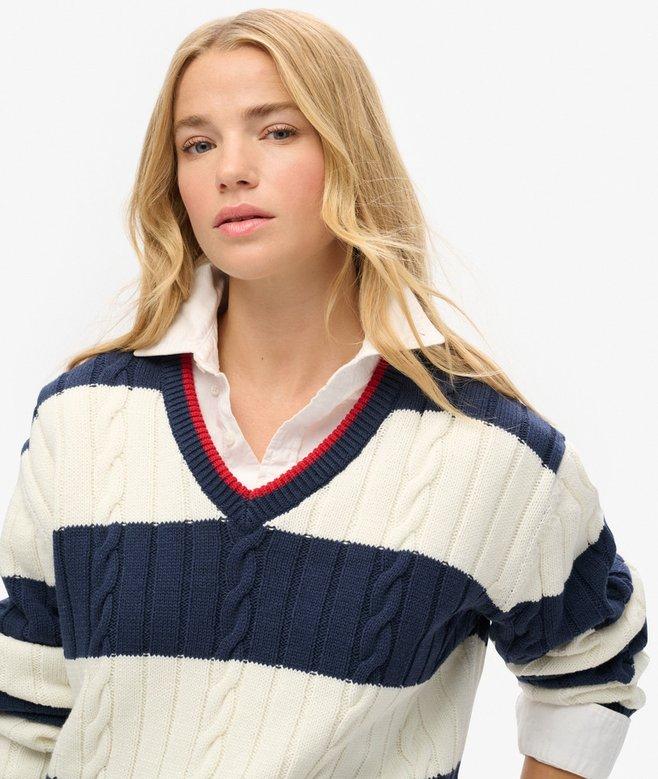 Superdry Jersey A Rayas Extragrande De Punto Trenzado Con Cuello De Pico