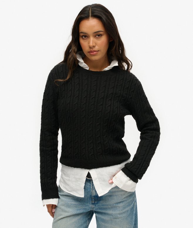 superdry Jersey ajustado de punto trenzado y cuello redondo