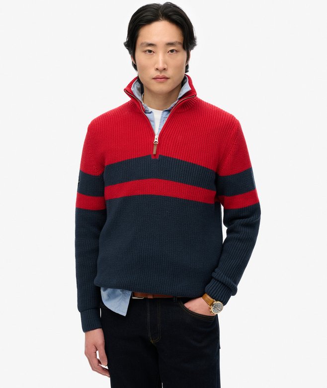 superdry Jersey clásico de algodón a rayas con media cremallera