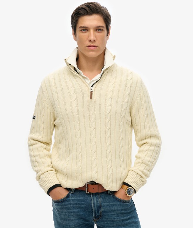 superdry Jersey clásico de punto trenzado de algodón con media cremallera