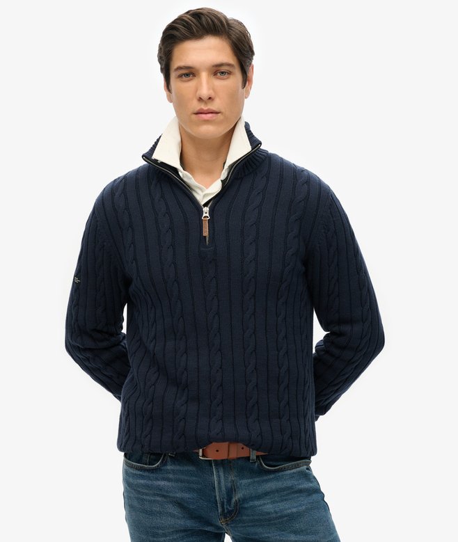 superdry Jersey clásico de punto trenzado de algodón con media cremallera