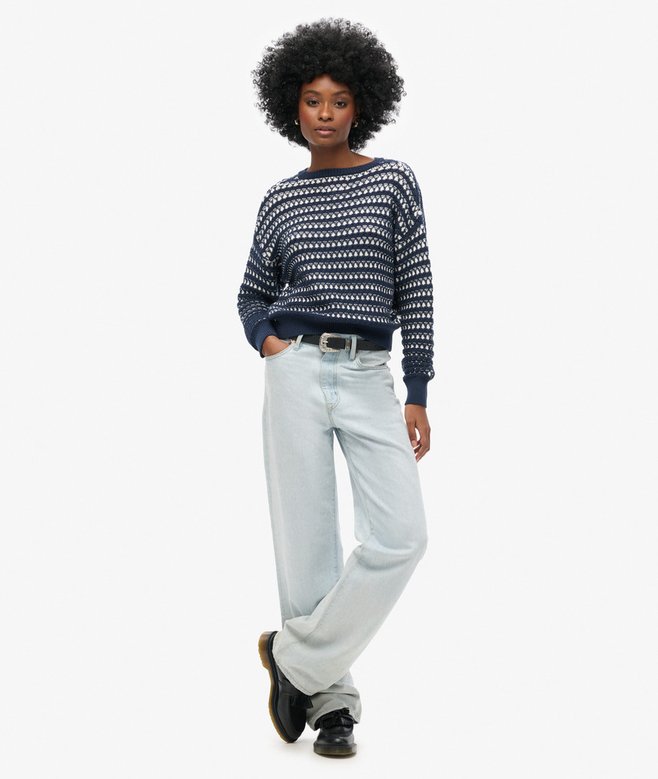 Superdry Jersey Corto De Ganchillo A Rayas Con Cuello Redondo