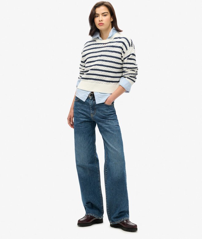 Superdry Jersey Corto De Ganchillo A Rayas Con Cuello Redondo