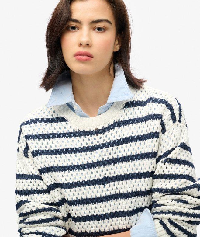 Superdry Jersey Corto De Ganchillo A Rayas Con Cuello Redondo