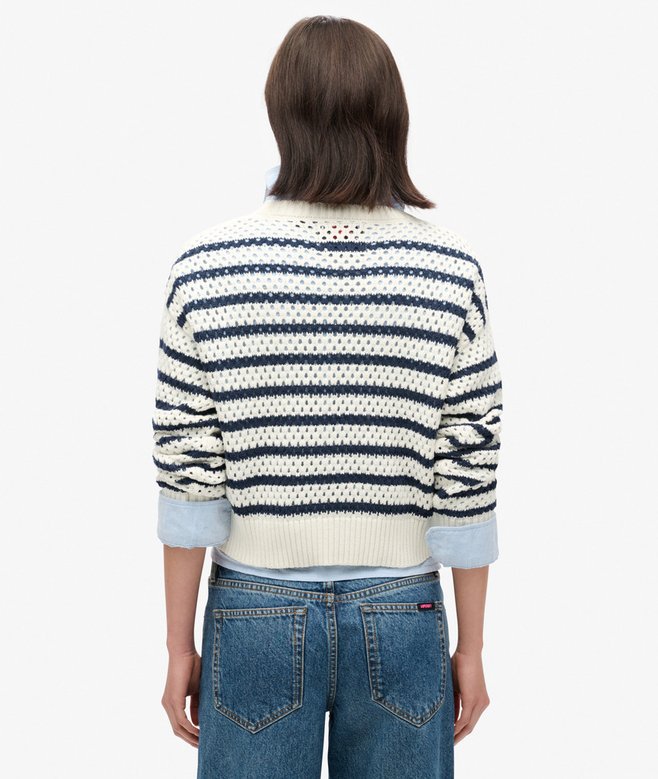 Superdry Jersey Corto De Ganchillo A Rayas Con Cuello Redondo