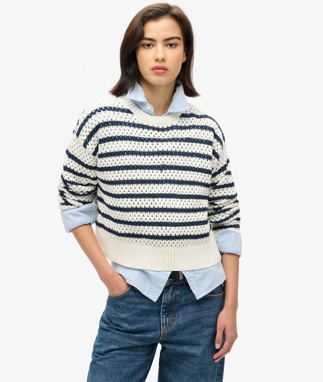 superdry Jersey corto de ganchillo a rayas con cuello redondo