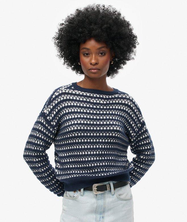 superdry Jersey corto de ganchillo a rayas con cuello redondo