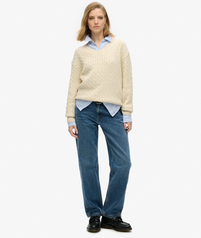 Superdry Jersey De Punto De Ochos Con Cuello De Pico Extragrande